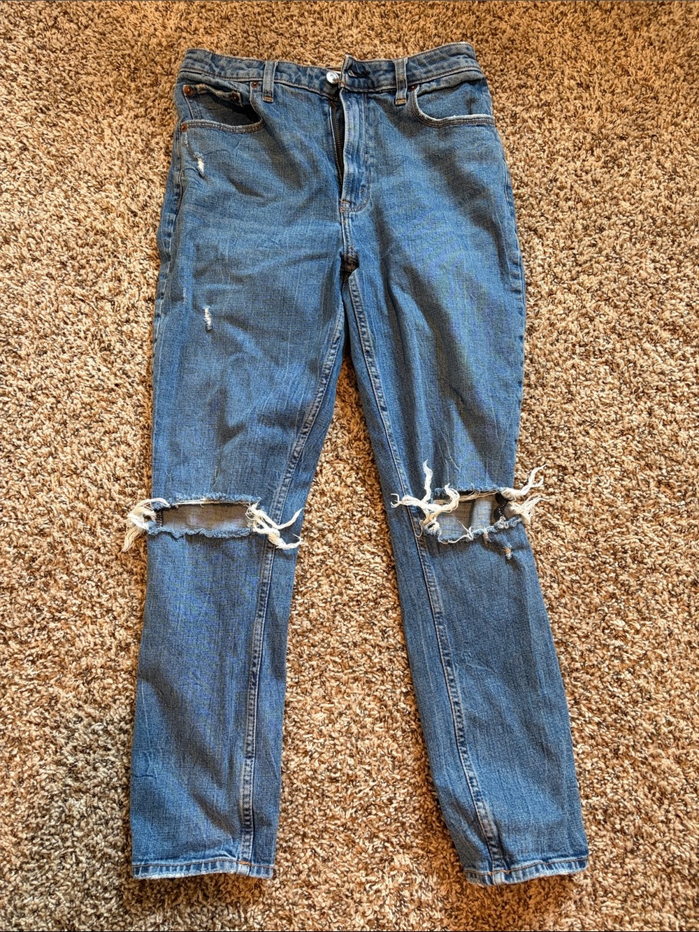 Abercrombie & Fitch Distressed Blue Straight-Leg Jeans